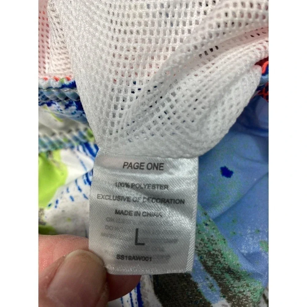 PAGE ONE Mens‎ Swim Trunks Beach Shorts Green & Blue Paint Splatter Design L